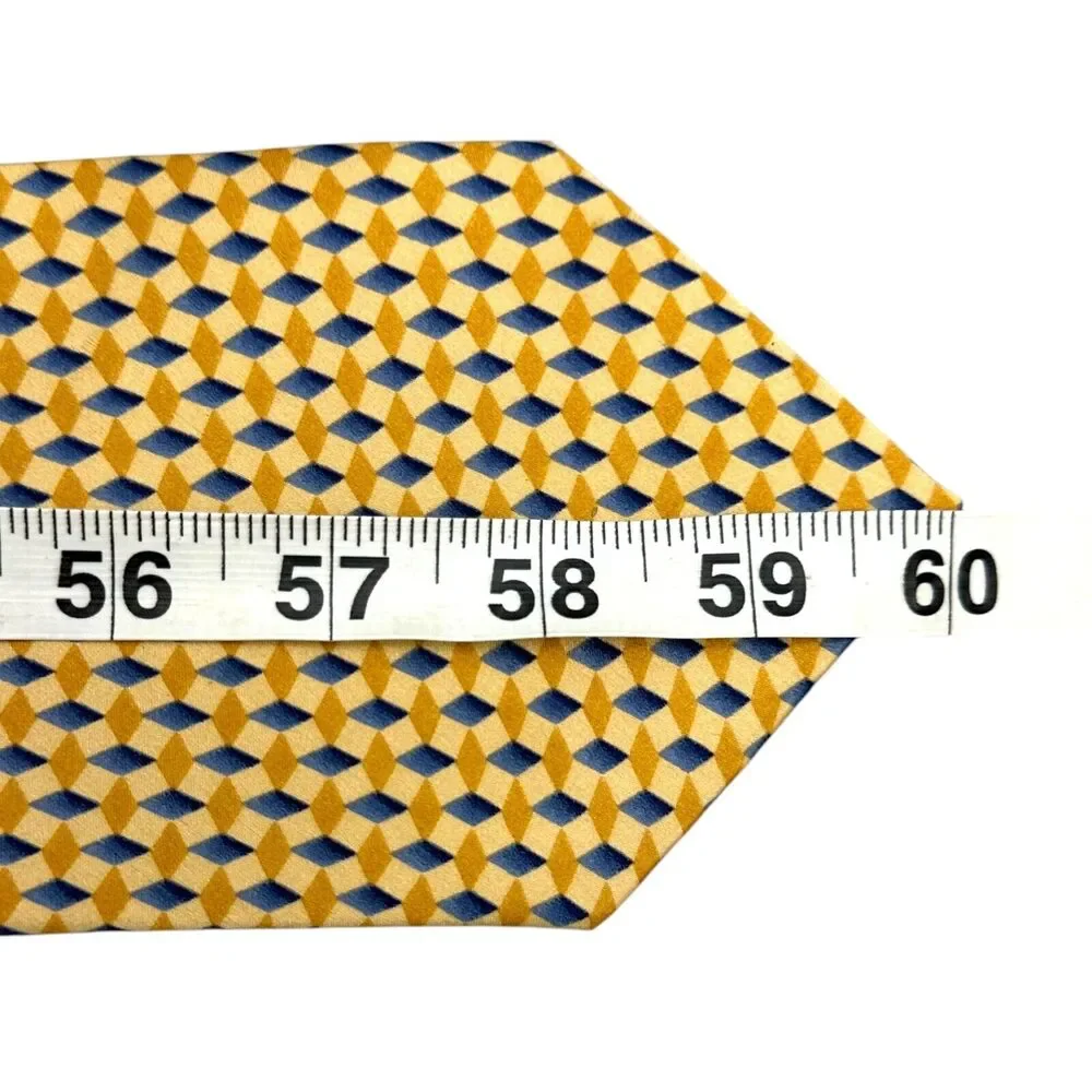 Bill Blass Vintage 100% Silk Dress Tie Yellow‎ Geometric Weave Pattern 60